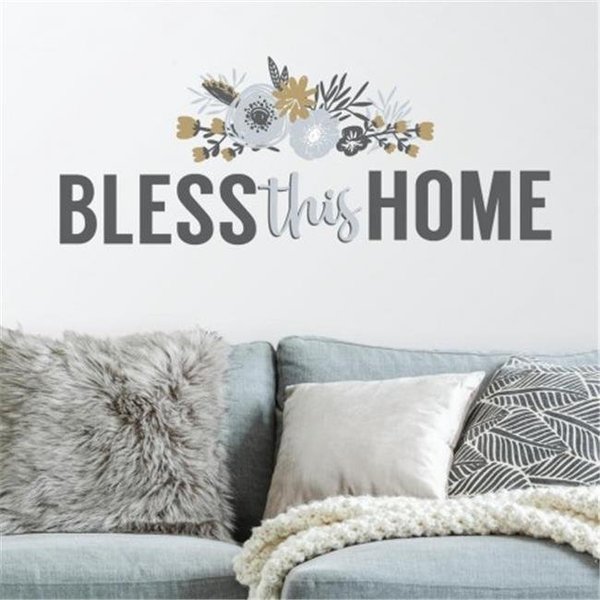 Comfortcorrect Bless This Home Floral Quote Peel & Stick Wall Decals; Blue; Gray & Gold CO809734
